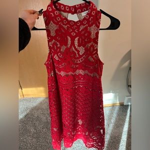 Francesca’s eyelet lace high neck dress